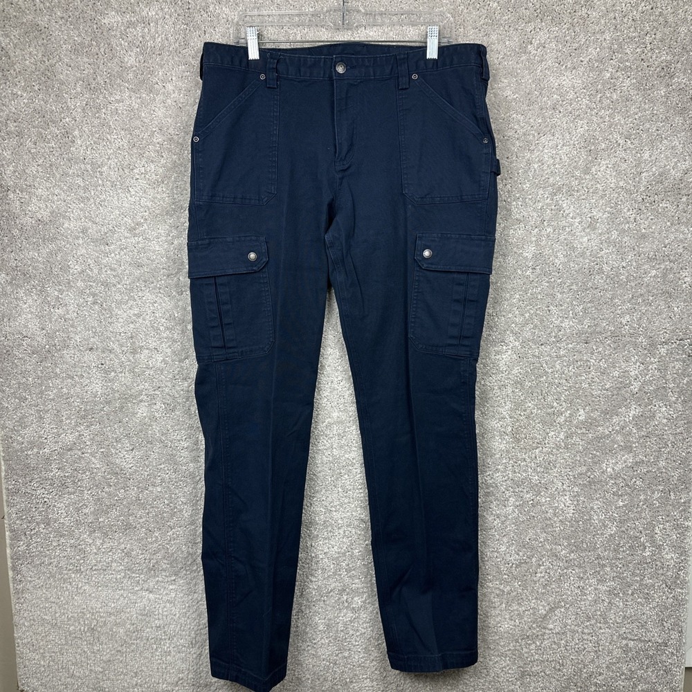 Duluth Trading 34719B Women Blue Fire Hose Curvesetter Waist Cargo Pants 14x33